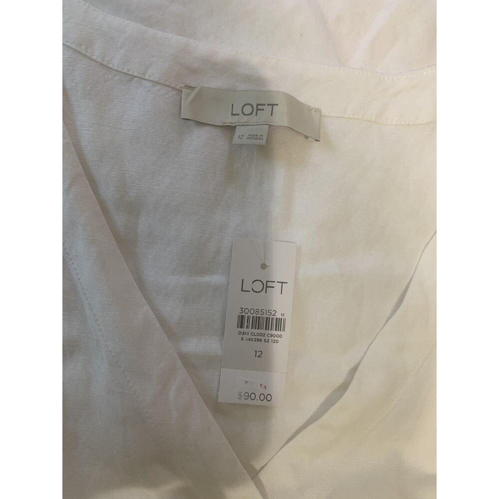 Loft Dress Womens Size 12 White Linen Blend Sleeveless Button Front Beachy Vacay - Picture 7 of 10